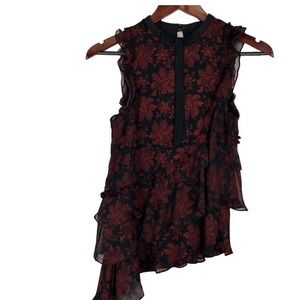 Cinq a Sept Zaire Silk Top blouse floral size M red black